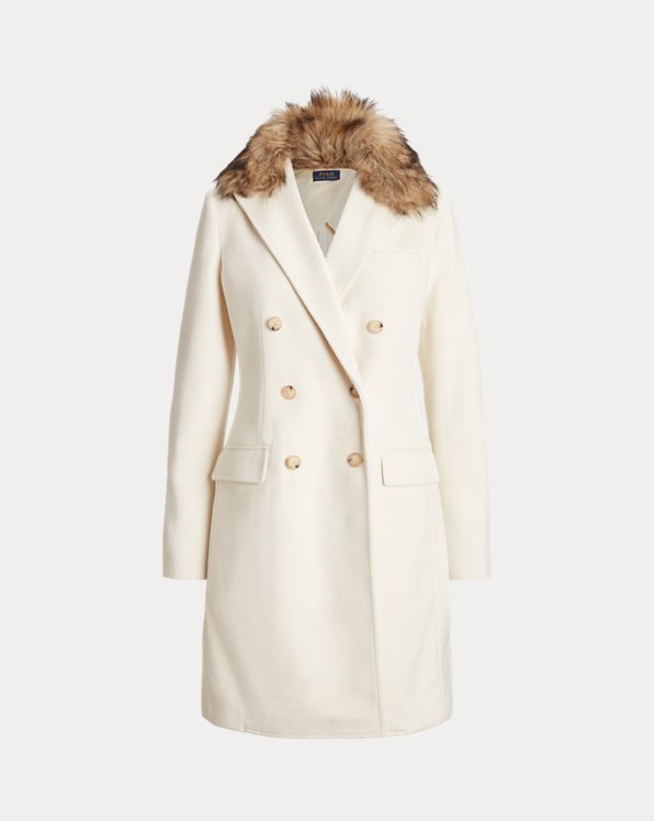 Faux Fur-Collar Double-Breasted Coat