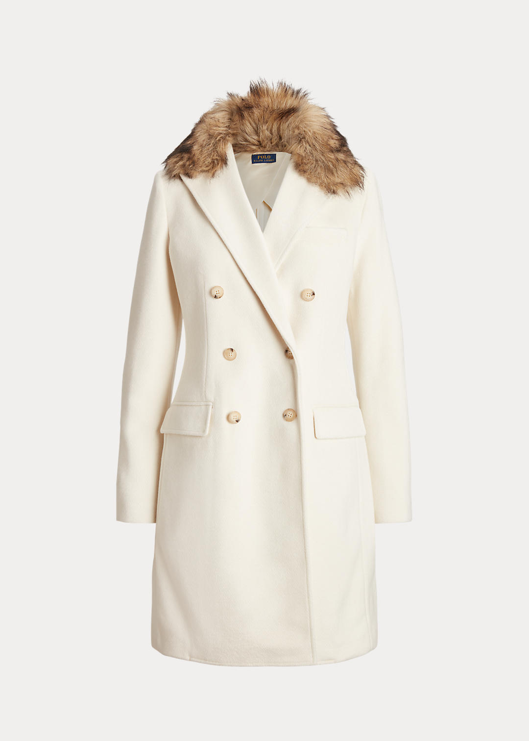 Faux Fur-Collar Double-Breasted Coat