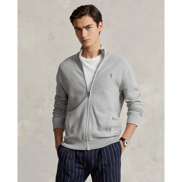 Mesh Knit Cotton Full Zip Sweater