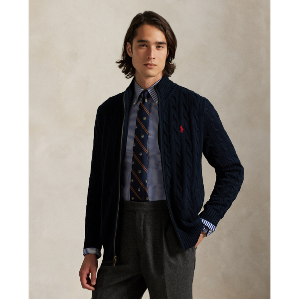 This full-zip jumper combines two of Polo's most iconic design details: a textural cable-knit motif and our signature Pony.