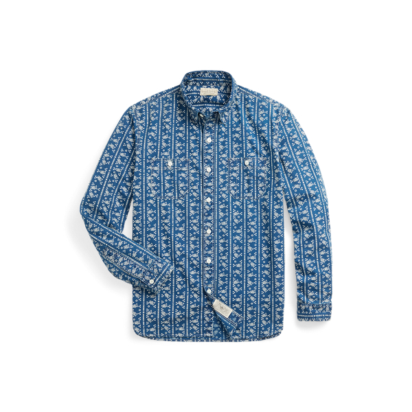 Camisa de trabalho &#237;ndigo com log&#243;tipo