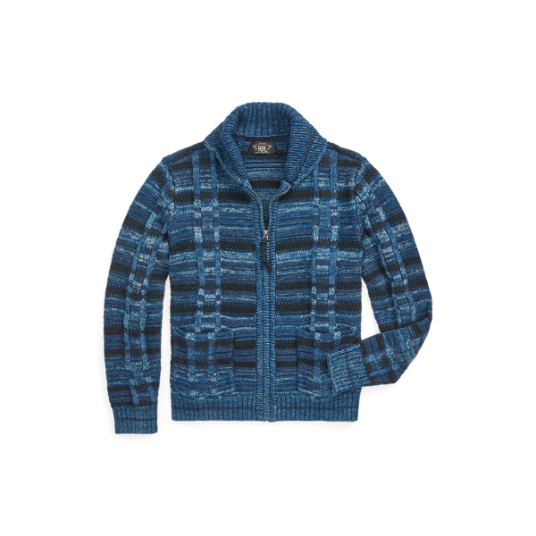 Cardigan zippé indigo en coton mélangé