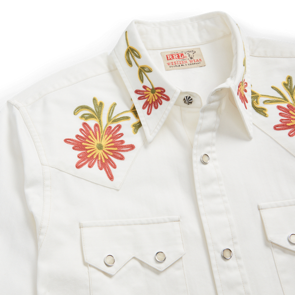 RRL Slim fit geborduurd denim westernshirt 3