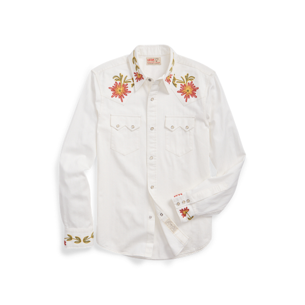 RRL Slim fit geborduurd denim westernshirt 1
