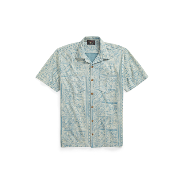 Jersey indigo overhemd met print