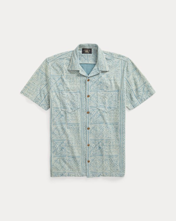 Jersey indigo overhemd met print