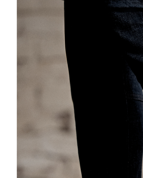 Skinny-fitting cargo pants made with 10 oz. Japanese stretch denim. Cargo pockets on the thighs and knees. Articulated knees for ease of movement. Zip cuffs.