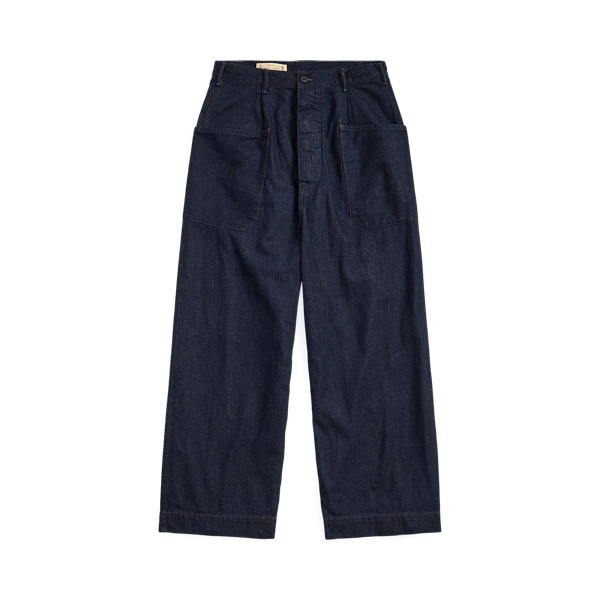Cotton-Linen Denim Wide-Leg Trousers