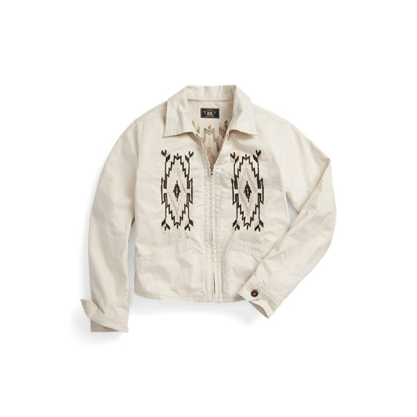 Veste brodée en coton tissé flammé
