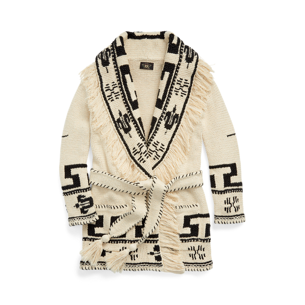 Cardigan frangé tricoté main coton lin