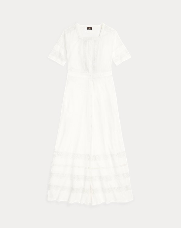 Lace-Trim Linen-Cotton Jersey Dress