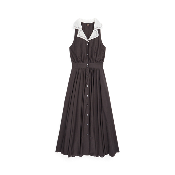 Robe col contrasté voile de coton