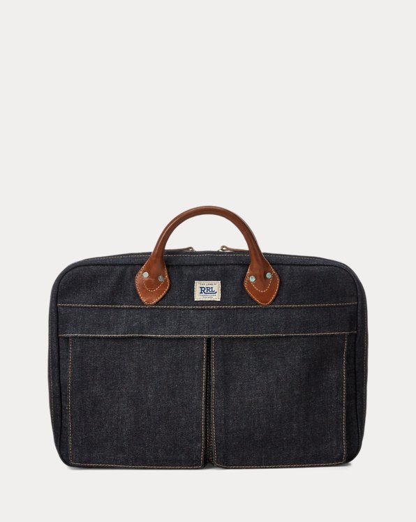 Leather-Trim Denim Briefcase
