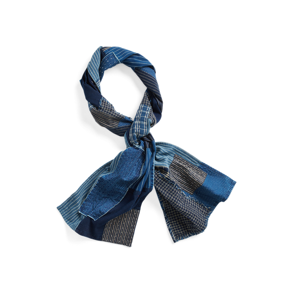 RRL Indigo katoen-linnen sjaal met patchwork 2