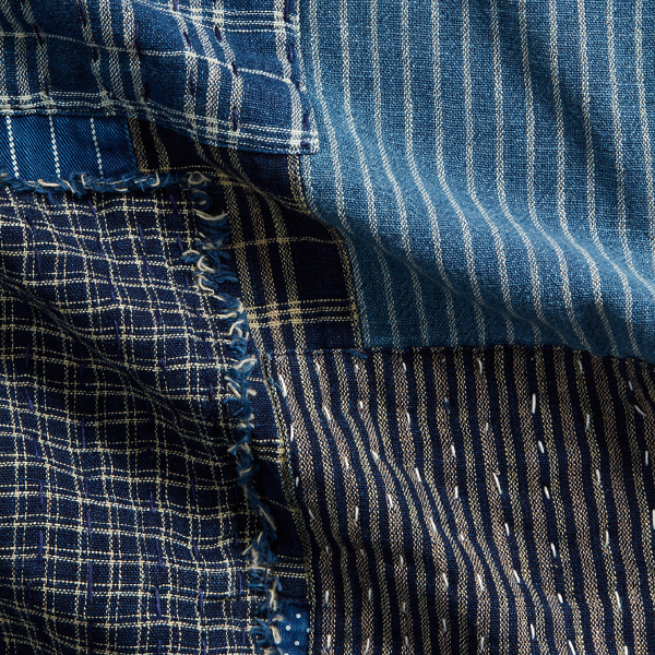 RRL Indigo katoen-linnen sjaal met patchwork 4