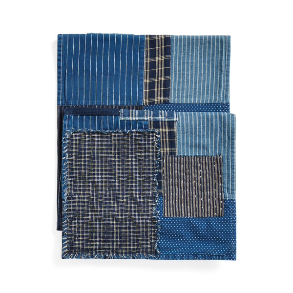 Écharpe linho e algodão patchwork índigo