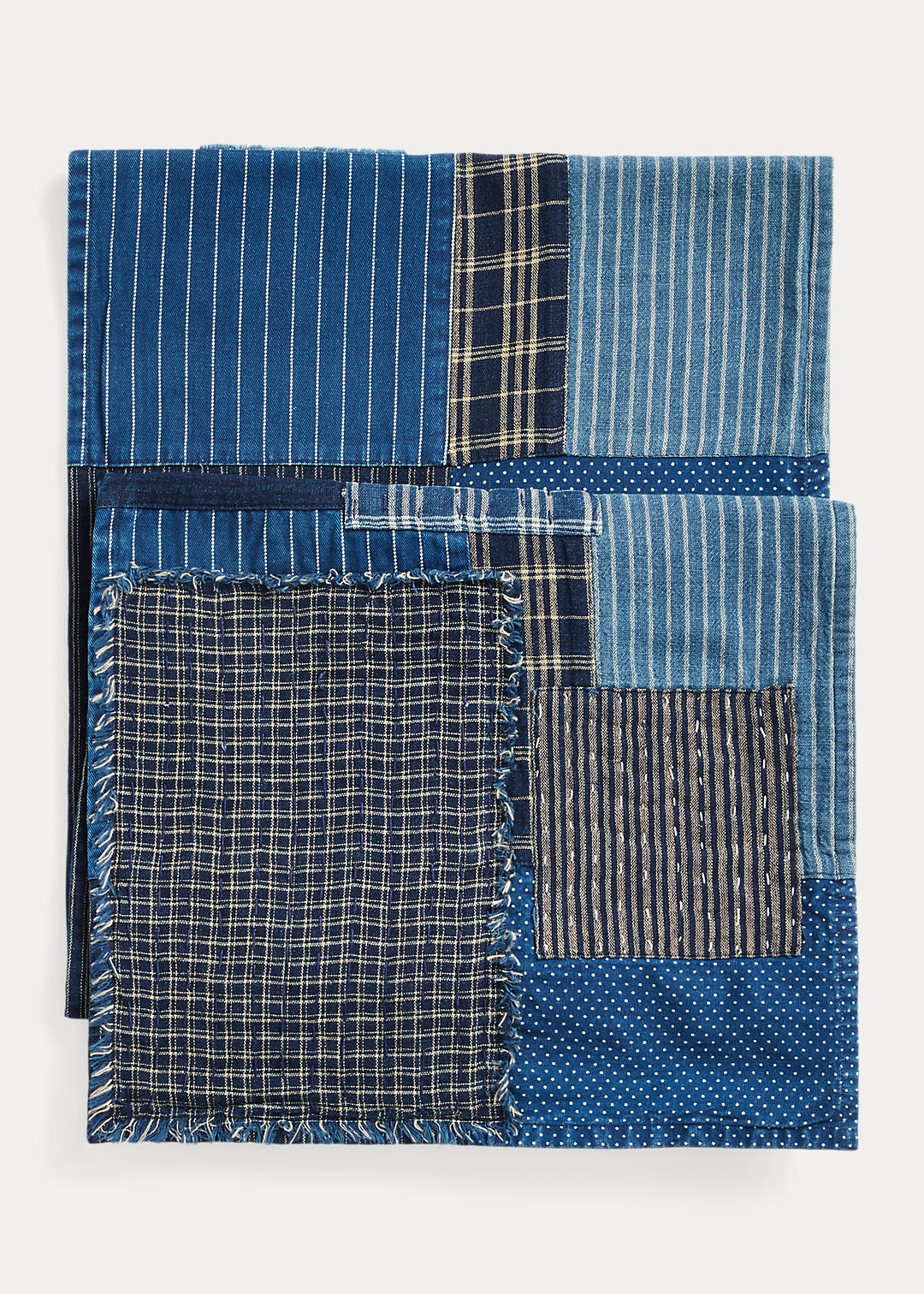 RRL Indigo katoen-linnen sjaal met patchwork 1