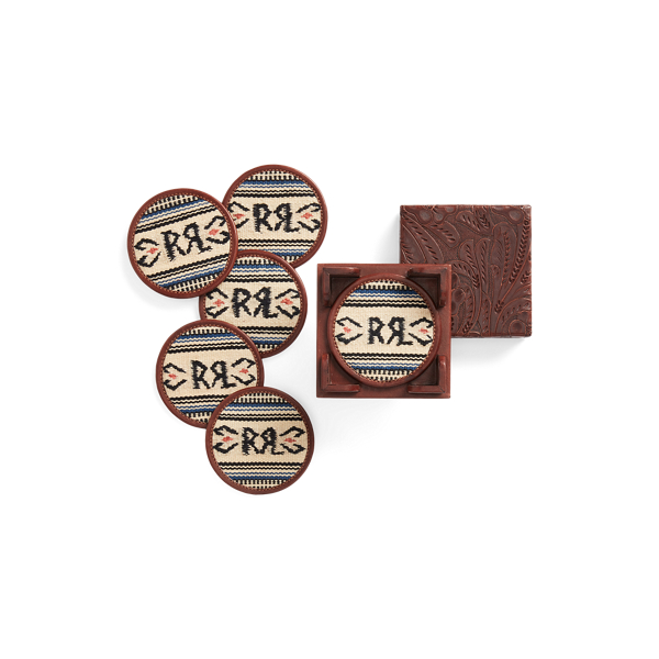 Conjunto de copos em jacquard e couro