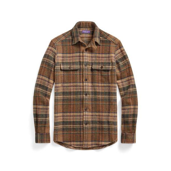 Chemise en tweed de laine patchs en daim