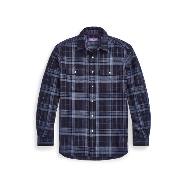 Suede-Patch Plaid Twill Shirt