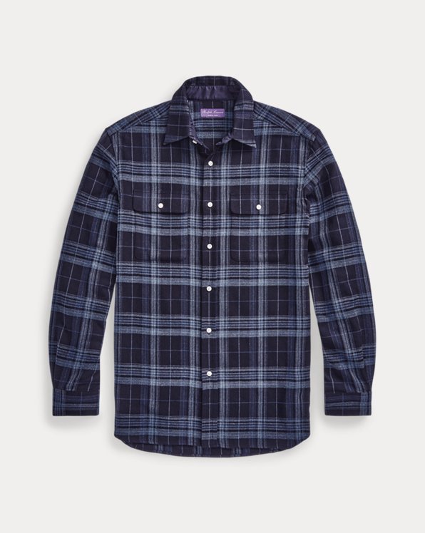 Suede-Patch Plaid Twill Shirt