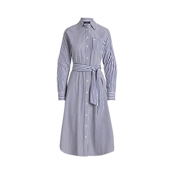Robe-chemise en popeline de coton rayée