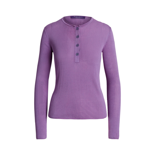 Mulberry Silk Rib-Knit Henley Sweater