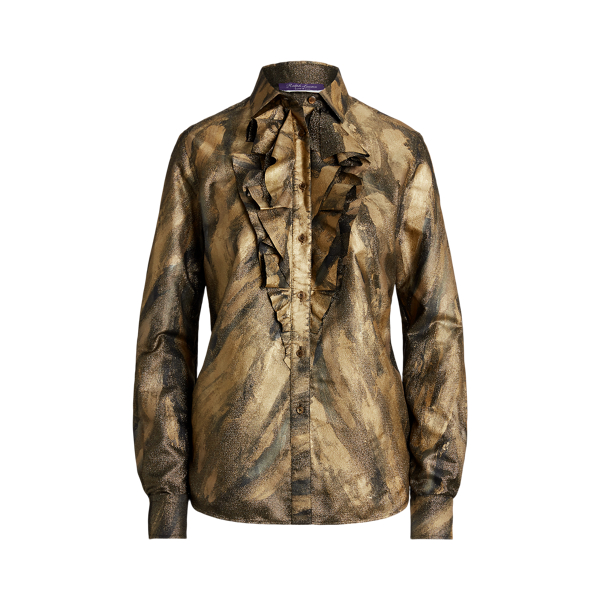 Keara Ruffle-Trim Metallic Shirt