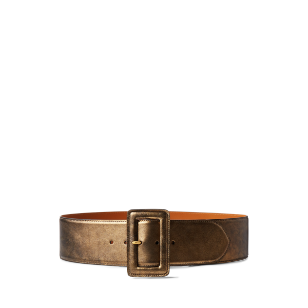 Trench-Buckle Metallic Calfskin Belt