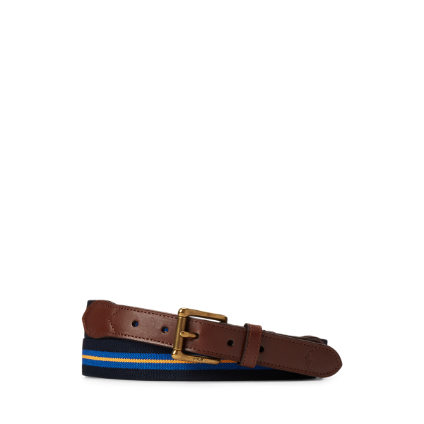Ceinture rayée bordée de cuir
