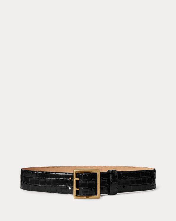 Crocodile-Stamped Leather Belt