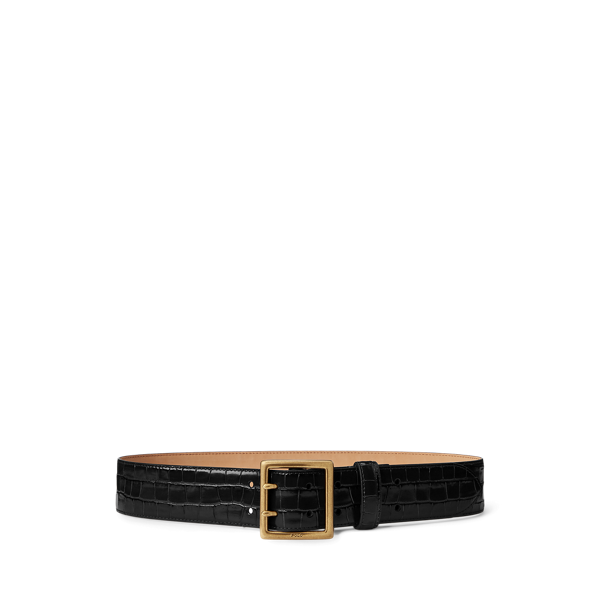 Crocodile-Stamped Leather Belt
