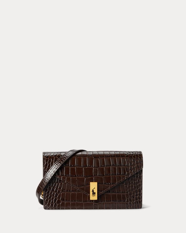 Polo ID Croc-Embossed Chain Wallet &amp; Bag