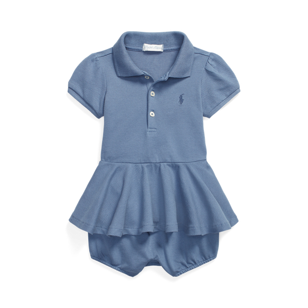Stretch Mesh Peplum Polo Shortall