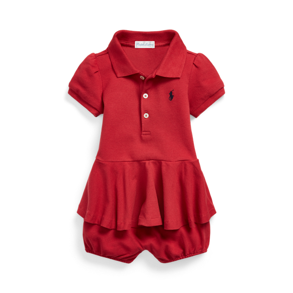Stretch Mesh Peplum Polo Shortall