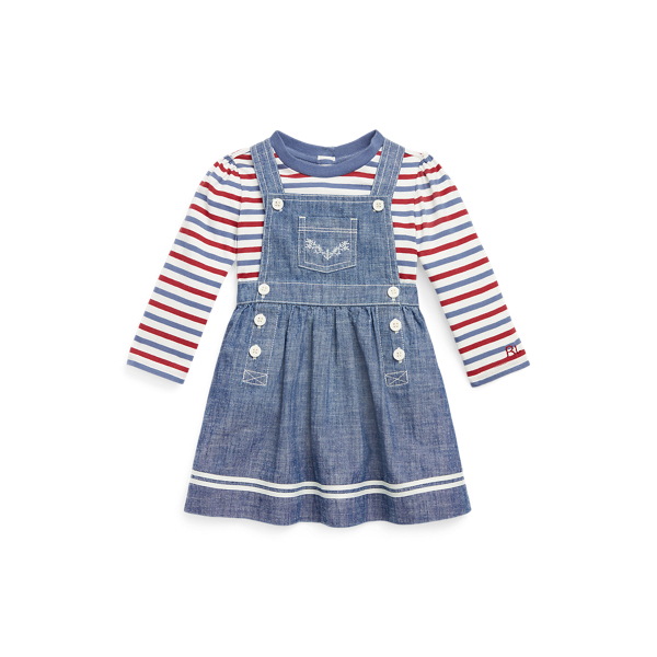 Conjunto vestido/T-shirt malha chambray