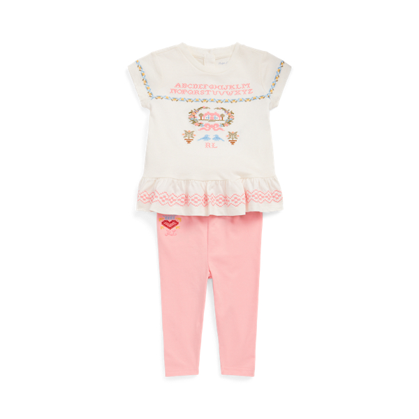 Conjunto bordado de t-shirt/leggings