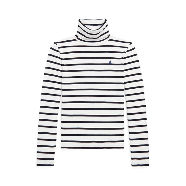 Striped Cotton-Blend Mock Neck