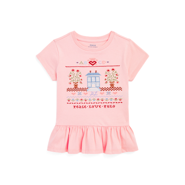 Embroidered Cotton Jersey Peplum Top
