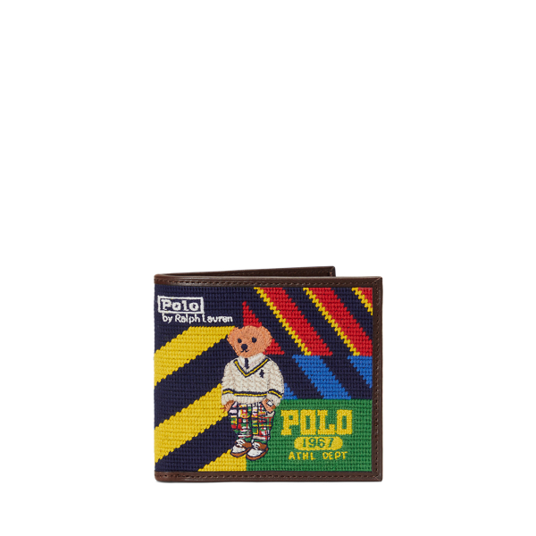 Polo Bear Striped Needlepoint Wallet