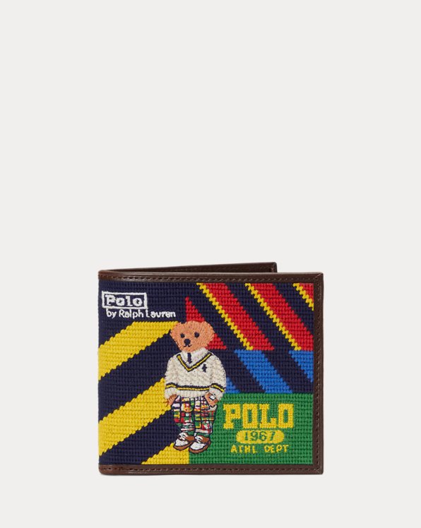 Polo Bear Striped Needlepoint Wallet