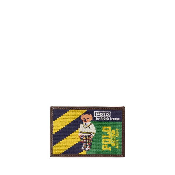 Polo Bear Striped Needlepoint Card Case