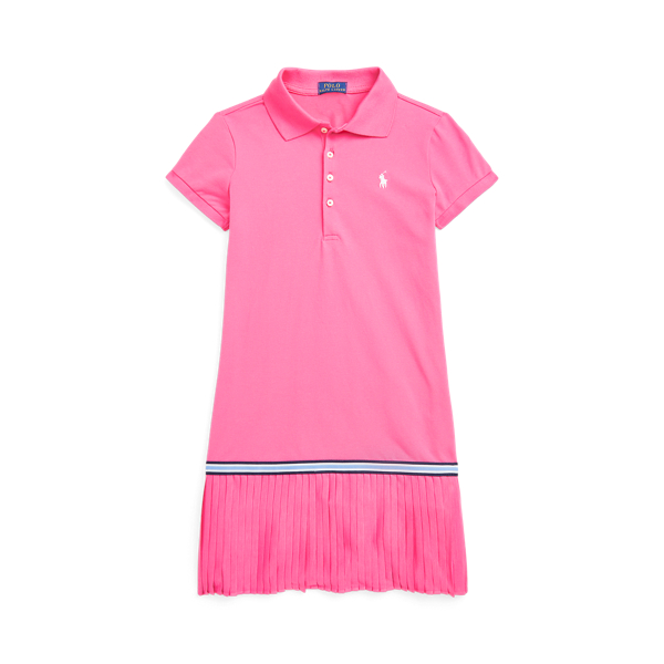 Pleated Stretch Mesh Polo Dress