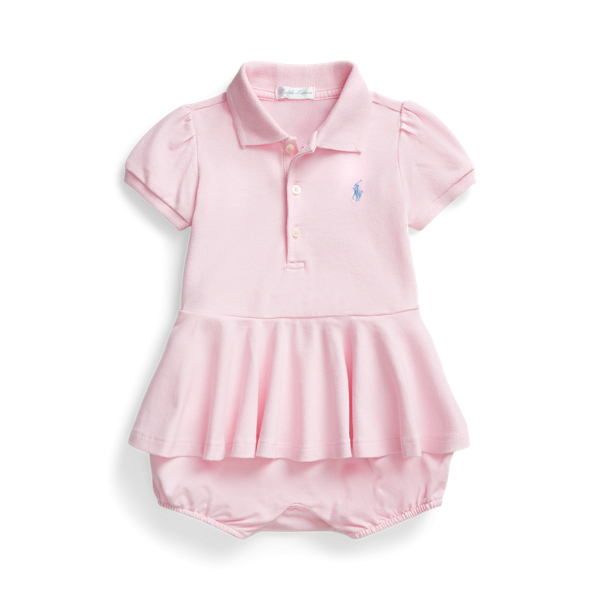 Stretch Mesh Peplum Polo Shortall