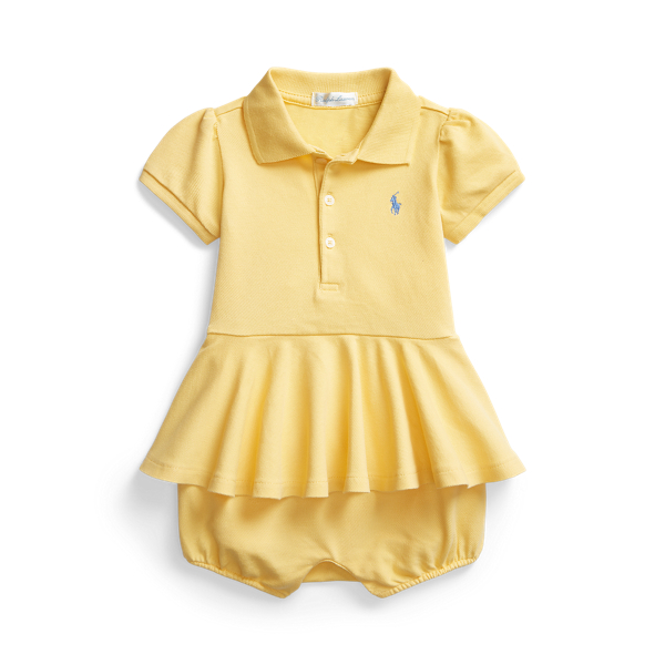 Stretch Mesh Peplum Polo Shortall