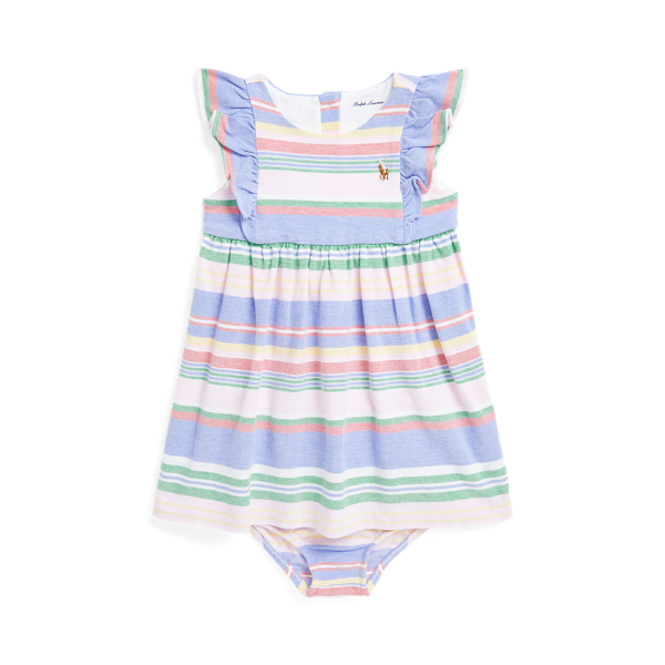 Vestido e calções de malha de algodão com riscas