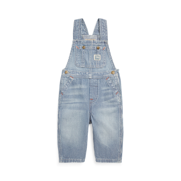 Macacão em denim de algodão às riscas