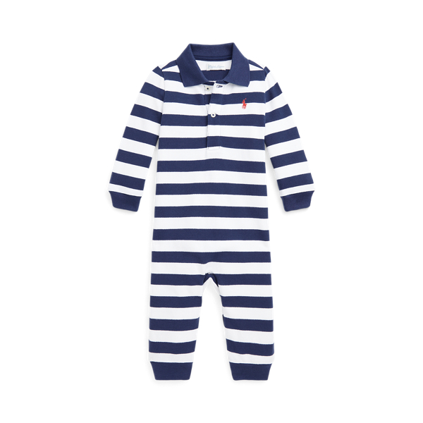 Striped Cotton Mesh Polo Coverall