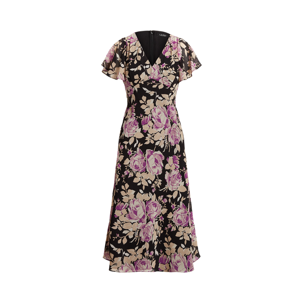 Vestido em georgette enrugado floral