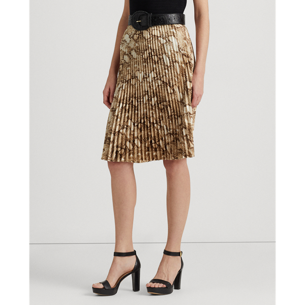 Lauren Geplooide charmeuse rok met slangenprint 3